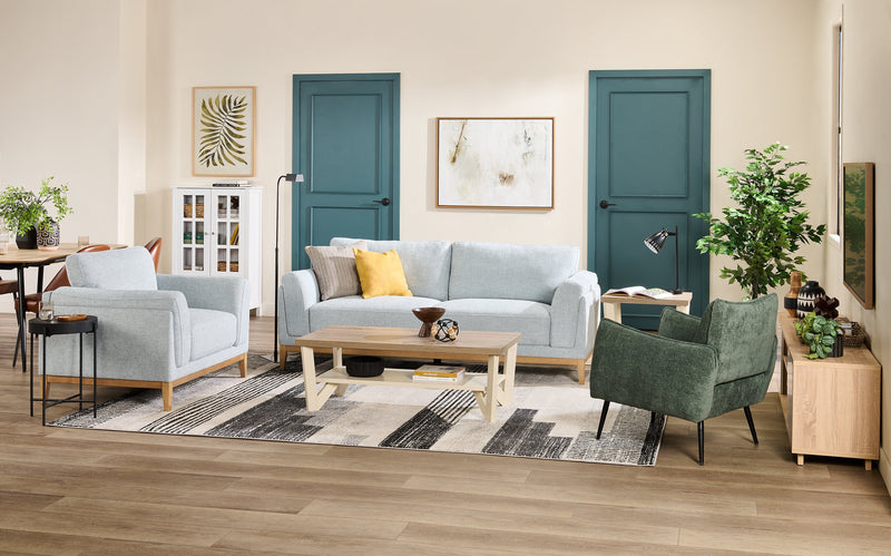 Fauteuil Valley de 44 po en tissu avec base et pattes en hévéa - gris