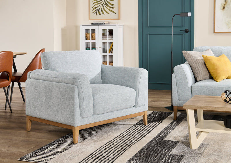 Fauteuil Valley de 44 po en tissu avec base et pattes en hévéa - gris