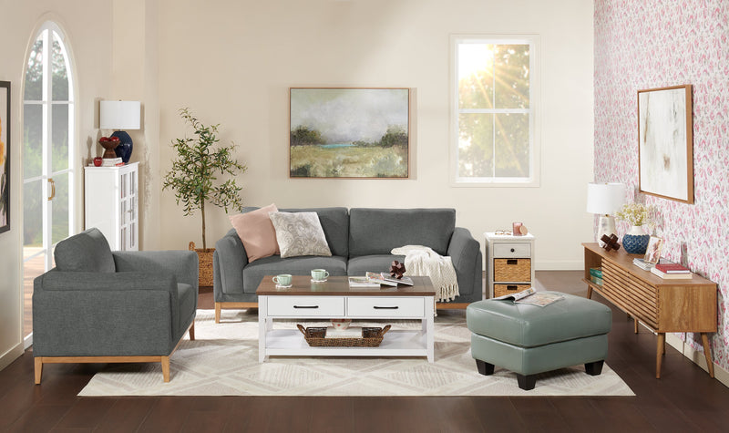 Sofa Valley de 83,5 po en tissu avec base et pattes en hévéa - étain
