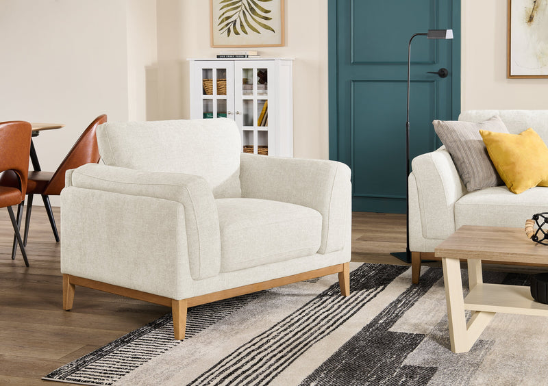 Fauteuil Valley de 44 po en tissu avec base et pattes en hévéa - sable