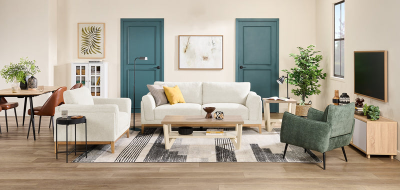 Sofa Valley de 83,5 po en tissu avec base et pattes en hévéa - sable