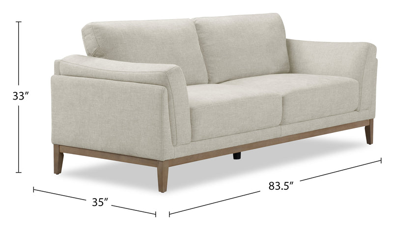 Sofa Valley de 83,5 po en tissu avec base et pattes en hévéa - sable