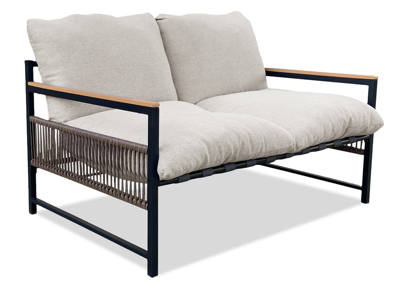 Ensemble Vegas 4 pièces pour la terrasse à l’extérieur avec causeuse, 2 fauteuils et table à café - naturel et noir
