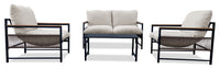 Ensemble Vegas 4 pièces pour la terrasse à l’extérieur avec causeuse, 2 fauteuils et table à café - gris et noir