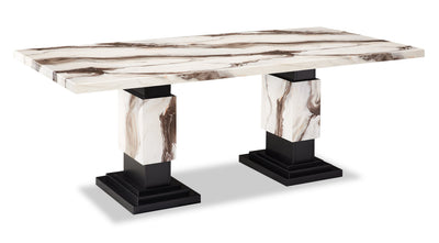 Vega Dining Table, Marble Look, Pedestal Base, 82"W - Black & White | Table de salle à manger Vega de 82 po (L) avec imitation de marbre et base piédestal - noire et blanche