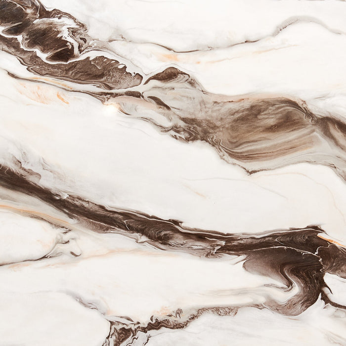 Table de salle à manger Vega de 82 po (L) avec imitation de marbre et base piédestal - noire et blanche
