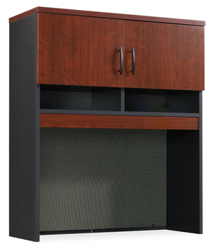 Crédence de type classeur Via de 36,54 po de qualité commerciale avec armoire et compartiments ouverts - cerisier et grise