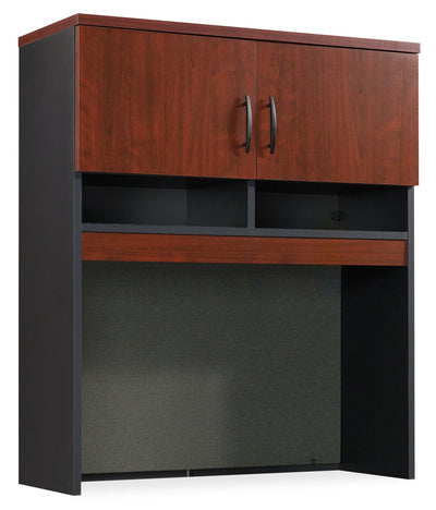 Via 36.54" Commercial Grade Filing Hutch with Cabinet & Cubbyhoes - Cherry & Grey|Crédence de type classeur Via de 36,54 po de qualité commerciale avec armoire et compartiments ouverts - cerisier et grise