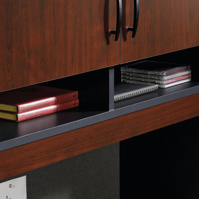 Crédence de type classeur Via de 36,54 po de qualité commerciale avec armoire et compartiments ouverts - cerisier et grise