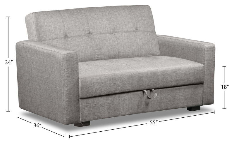 Futon Weston de 55 po en tissu d’apparence lin avec mécanisme Klik Klak et rangement - gris acier