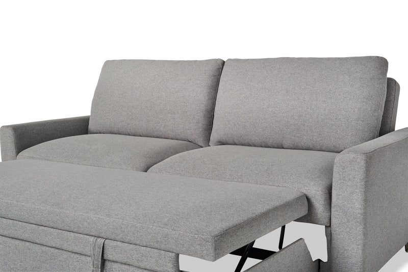 Sofa-lit Wilson de 77,5 po en tissu d’apparence lin avec coussins de dossier rabattables et pattes en métal - gris Solis 