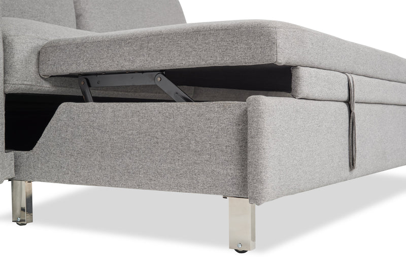 Sofa-lit Wilson de 77,5 po en tissu d’apparence lin avec coussins de dossier rabattables et pattes en métal - gris Solis 