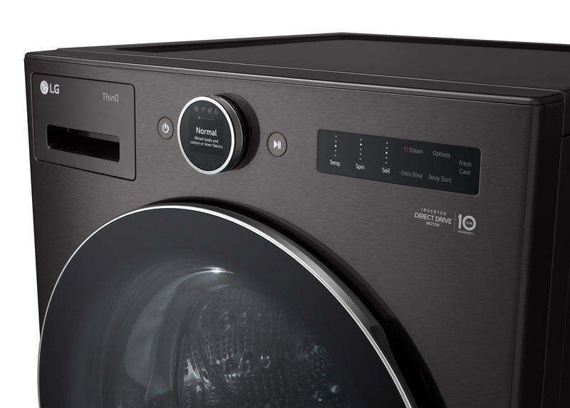 Laveuse à chargement frontal de 5,8 pi³ avec DDMC IA 2.0 et sécheuse de 7,8 pi³ avec thermopompe à moteur DirectDriveMD de LG 