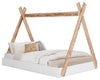 Lit plateforme Wolf en forme de tente pour enfants, deux teintes, blanc et naturel - format lit double