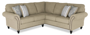 Sofa sectionnel Wynn 2 pièces fabriqué au Canada en tissu de chenille avec bordure de clous décoratifs et pattes en oignon en bois - taupe 