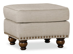 Pouf Wynn de 24 po fabriqué au Canada en tissu de chenille avec bordure de clous décoratifs et pattes en oignon en bois - gris