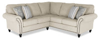  Sofa sectionnel Wynn 2 pièces fabriqué au Canada en tissu de chenille avec bordure de clous décoratifs et pattes en oignon en bois - beige lin