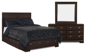 Ensemble de chambre à coucher Yorkdale brun 5 pièces avec lit double de rangement
