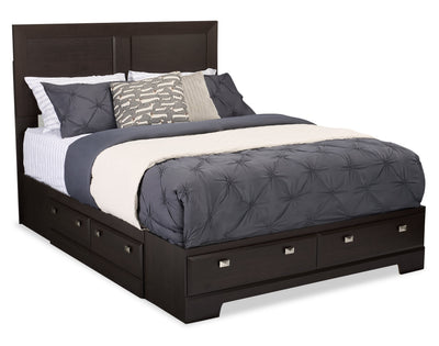 Yorkdale 6-Drawer Platform Bed with Headboard & Storage Frame, Made in Canada, Brown - Queen Size | Lit plateforme Yorkdale fabriqué au Canada avec tête de lit et cadre de rangement à 6 tiroirs, brun - format grand lit