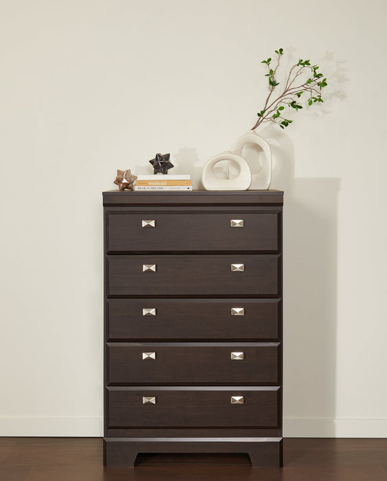 Commode verticale Yorkdale de 31,1 po (L) x 47,4 po (H) à 5 tiroirs pour la chambre à coucher, fabriquée au Canada - brune