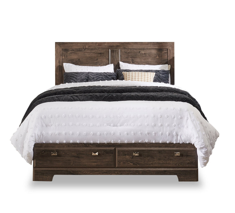 Ensemble de chambre à coucher Yorkdale 6 pièces avec lit de rangement à 6 tiroirs, commode, miroir et table de nuit, gris - format grand lit