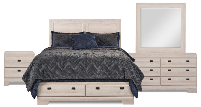 Ensemble de chambre à coucher Yorkdale 6 pièces avec lit de rangement à 6 tiroirs, commode, miroir et table de nuit, blanc - format lit double