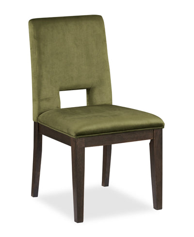 Zelda Dining Chair with Chenille Fabric - Green & Espresso Brown | Chaise de salle à manger Zelda en tissu de chenille - vert et brun espresso