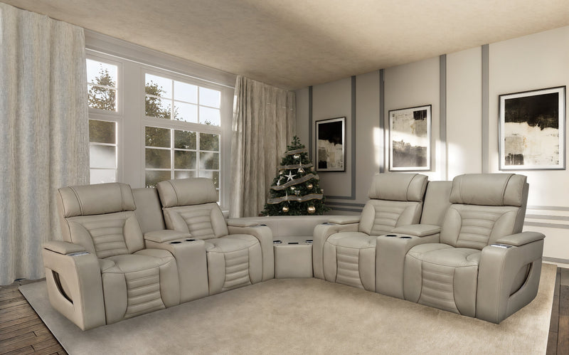 Sofa sectionnel à inclinaison électrique Zen 3 pièces en similicuir avec massage et 2 consoles avec réfrigérateur - abricot