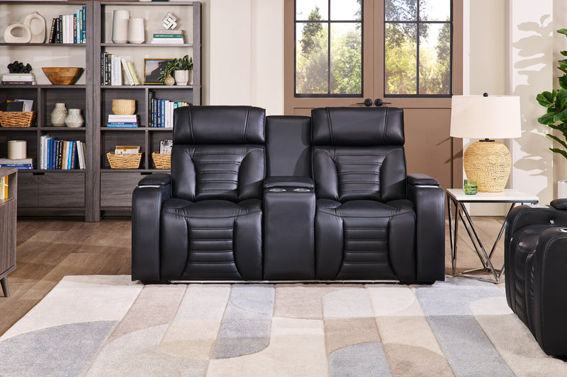 Causeuse de massage à inclinaison électrique Zen de 75,5 po en tissu d’apparence cuir avec console réfrigérée - noire