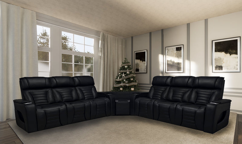 Sofa sectionnel à inclinaison électrique Zen 3 pièces en similicuir avec massage et 2 consoles rabattables - noir