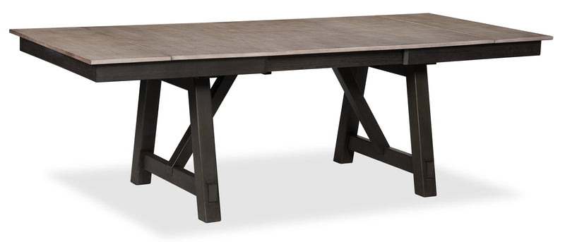 Table de salle à manger Zao de 66 po à 94 po (L) en mélamine avec rallonge avec base à tréteaux - brune
