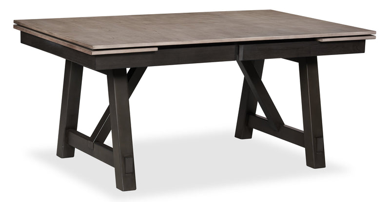 Table de salle à manger Zao de 66 po à 94 po (L) en mélamine avec rallonge avec base à tréteaux - brune