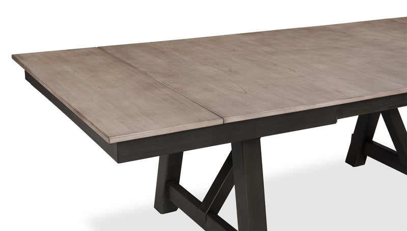 Table de salle à manger Zao de 66 po à 94 po (L) en mélamine avec rallonge avec base à tréteaux - brune