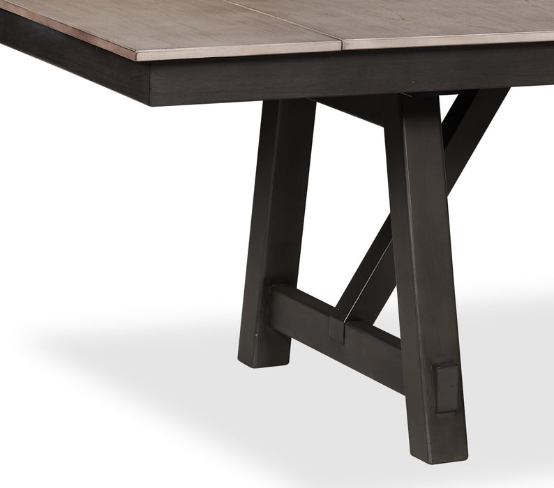 Table de salle à manger Zao de 66 po à 94 po (L) en mélamine avec rallonge avec base à tréteaux - brune