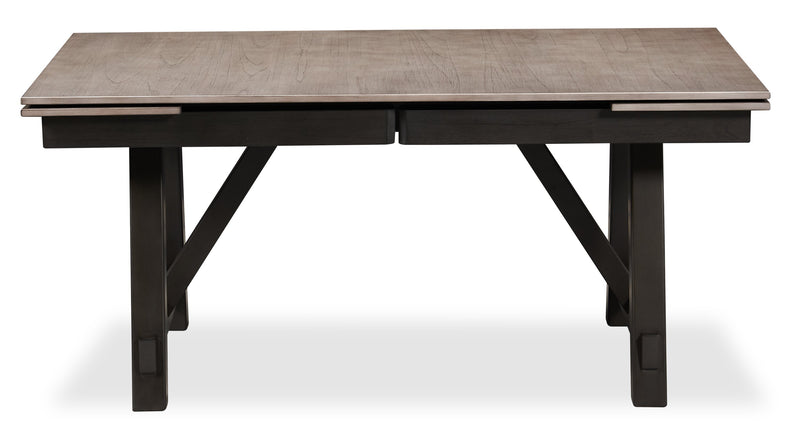 Table de salle à manger Zao de 66 po à 94 po (L) en mélamine avec rallonge avec base à tréteaux - brune