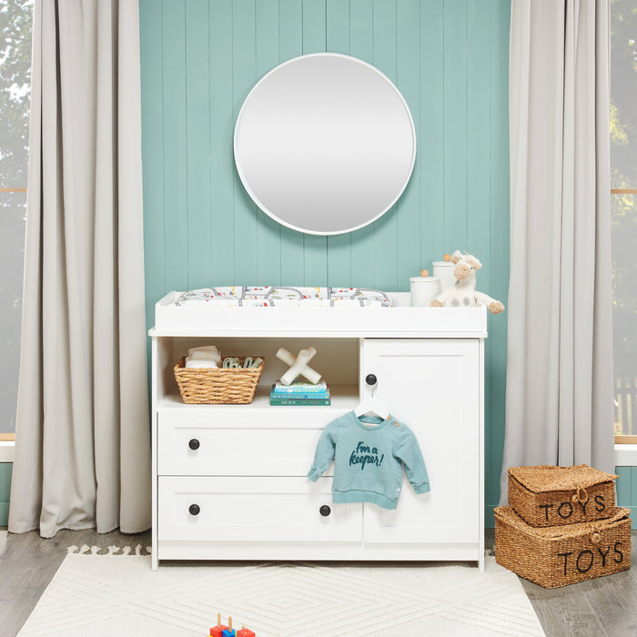 Table à langer Zoe pour bébé avec tiroirs de rangement - blanche
