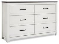  Commode Zoey de 58,3 po (L) x 37,1 po (H) à 6 tiroirs pour la chambre à coucher - deux teintes, blanc et brun