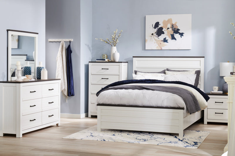 Commode Zoey de 58,3 po (L) x 37,1 po (H) à 6 tiroirs pour la chambre à coucher - deux teintes, blanc et brun