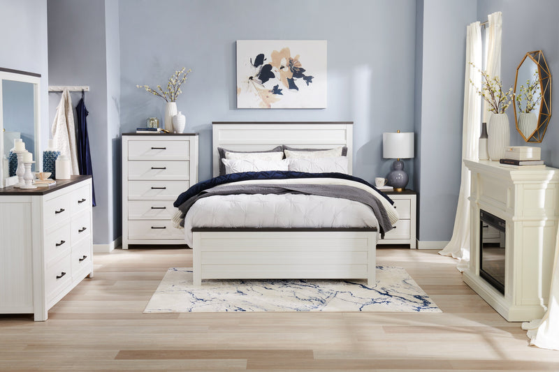 Commode Zoey de 58,3 po (L) x 37,1 po (H) à 6 tiroirs pour la chambre à coucher - deux teintes, blanc et brun