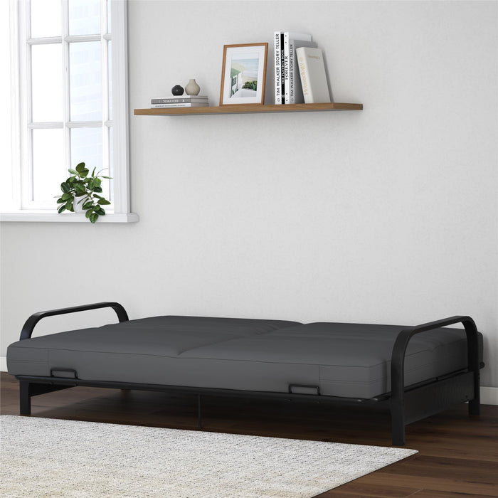 Futon Elbern de DHP avec housse en microfibre grise