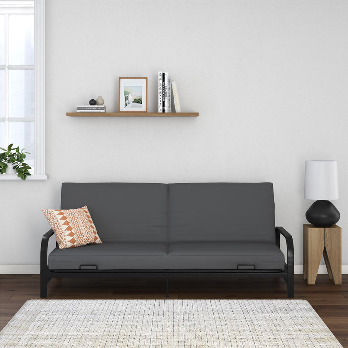 Futon Elbern de DHP avec housse en microfibre grise