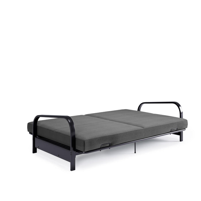 Futon Elbern de DHP avec housse en microfibre grise