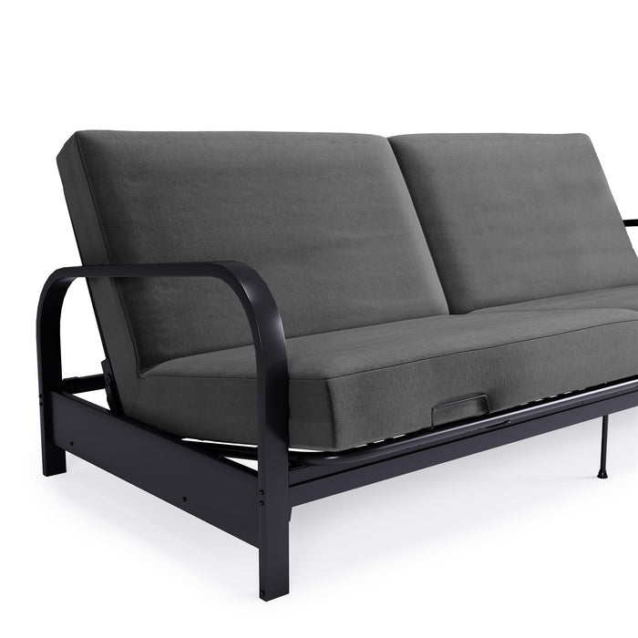 Futon Elbern de DHP avec housse en microfibre grise