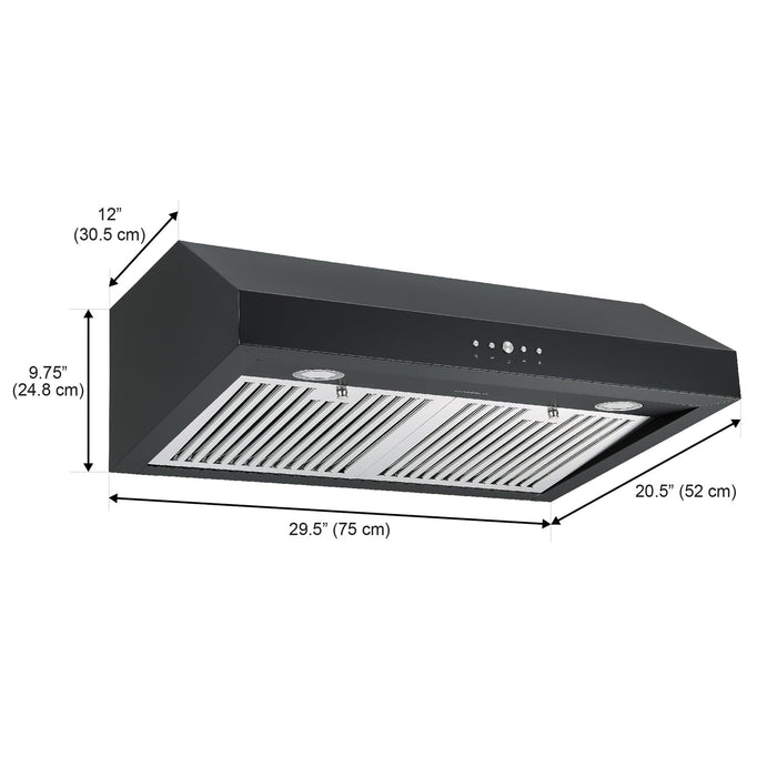 Hotte de cuisinière sous l'armoire Ancona de 30 po à conduit - AN-18042BLK