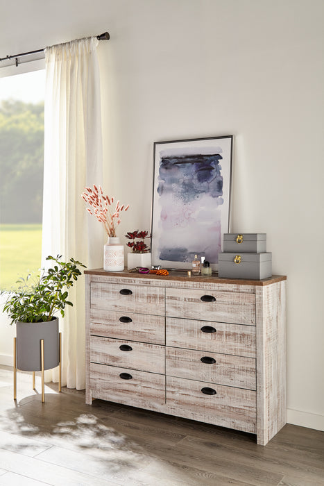 Commode Kaia de 54,06 po (L) x 37,7 po (H) à 8 tiroirs pour la chambre à coucher, fabriquée au Canada - blanchie