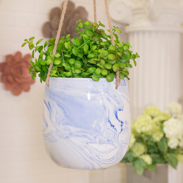 Pot à fleurs suspendu en marbre bleu