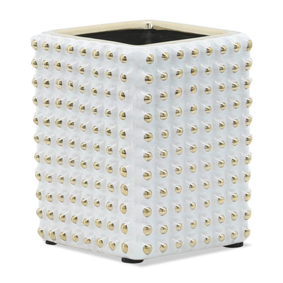 White and Gold 4" Ceramic Pen Holder|Porte-crayons en céramique blanche et dorée de 4 po|16981WPH