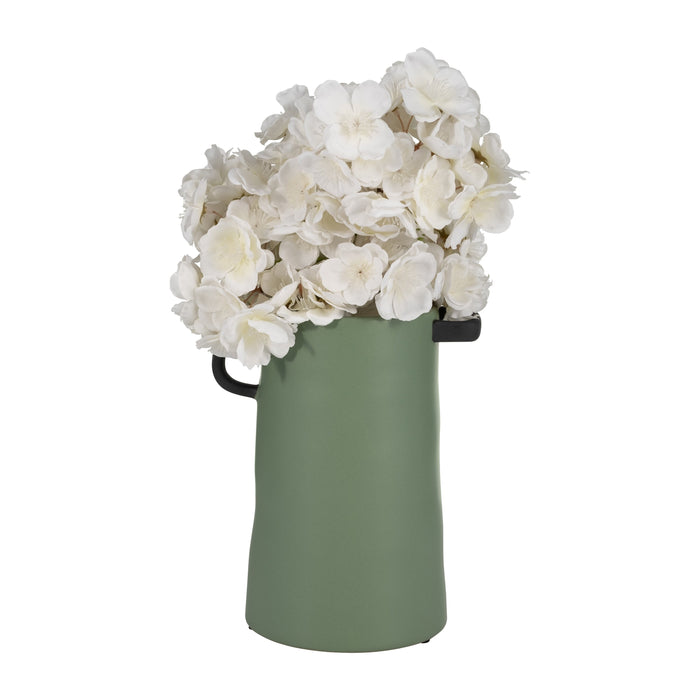 Vase à oreilles en céramique sauge foncé de 9 po