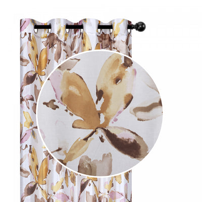 Printed Faux Silk Panel Golden Brown Floral 84" - Set of 2|Rideau de 84 po en similisoie imprimée d’un motif floral brun doré - ensemble de 2