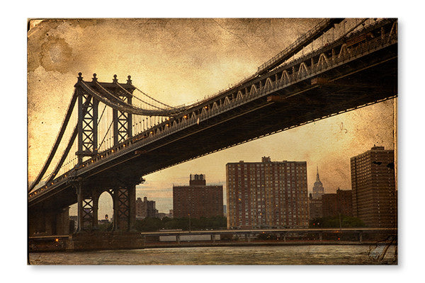  Manhattan Bridge 24 po x 36 po : Cadre d'art mural et panneau de tissu